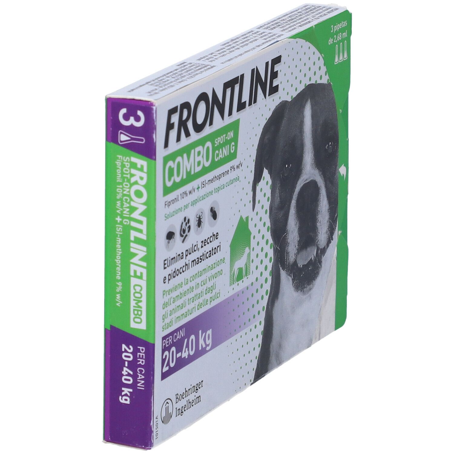 FRONTLINE COMBO SPOT-ON CANI G soluz 3 pipette 2,68 ml 268 mg + 241,2 mg cani da 20 a 40 Kg