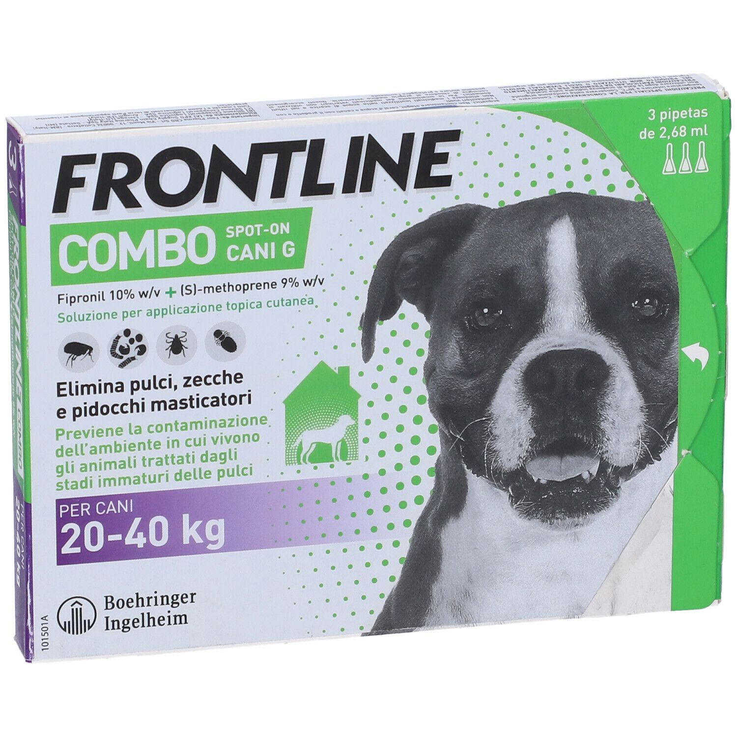 FRONTLINE COMBO SPOT-ON CANI G soluz 3 pipette 2,68 ml 268 mg + 241,2 mg cani da 20 a 40 Kg