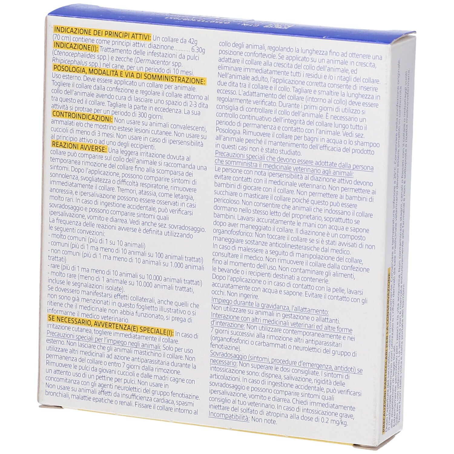 Retro della confezione READING LONG ACTION. Testo in italiano. Informazioni sul prodotto.