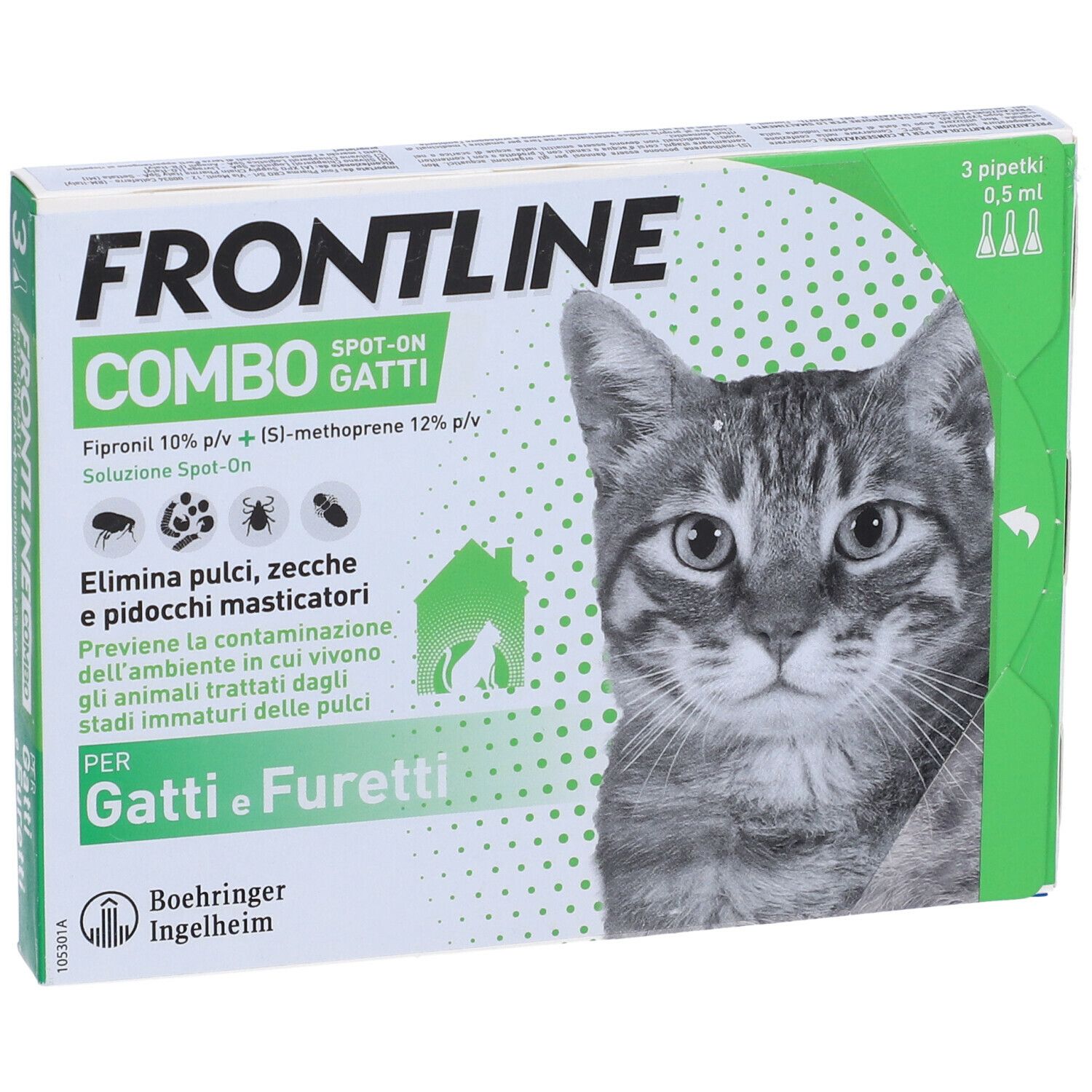 FRONTLINE COMBO SPOT-ON GATTI soluz 3 pipette 0,5 ml 50 mg + 60 mg gatti e furetti