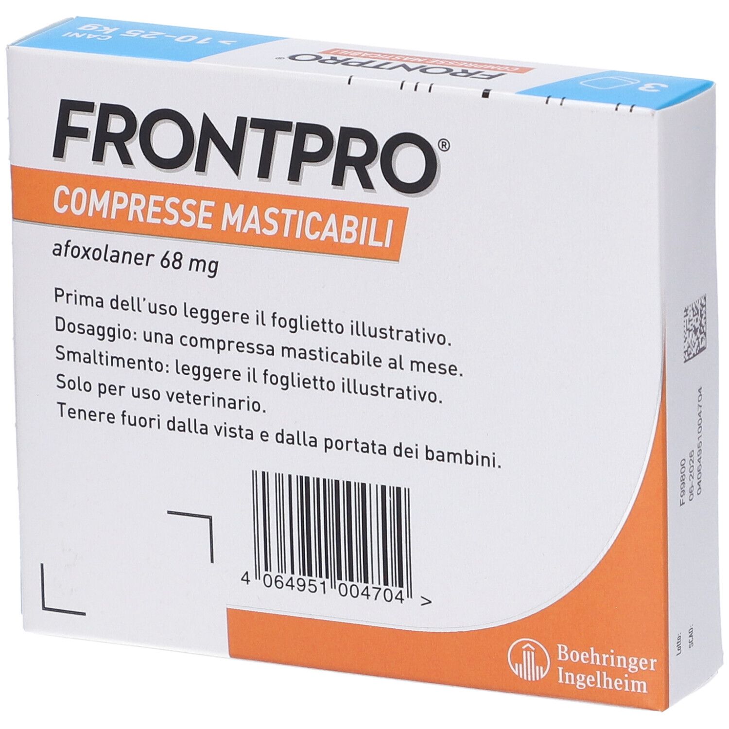 FRONTPRO x3 Compresse Masticabili, Antiparassitario Per Cani (10-25Kg) Contro Pulci E Zecche