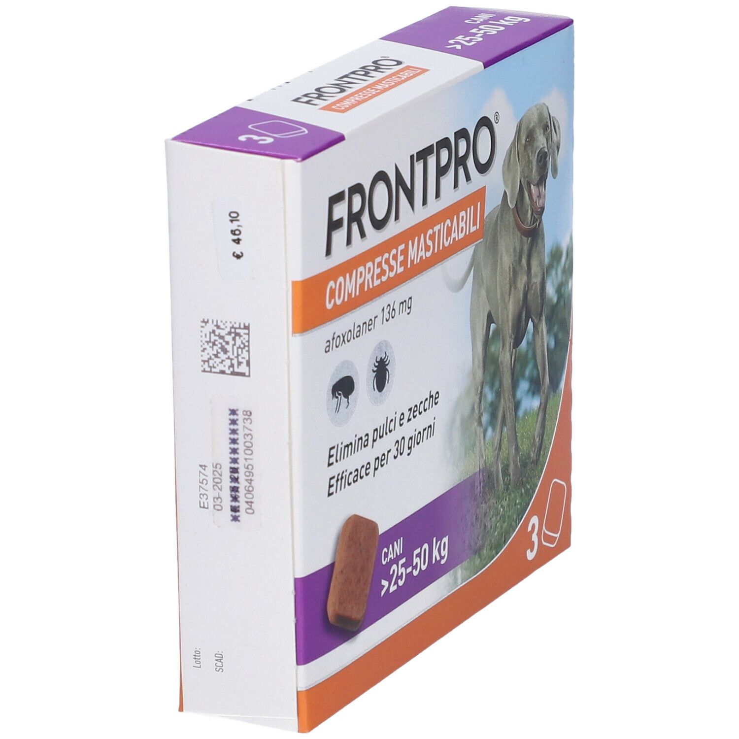 Frontpro Contro Pulci E Zecche 3 Compresse Masticabili Per Cani 25-50 Kg  136 Mg