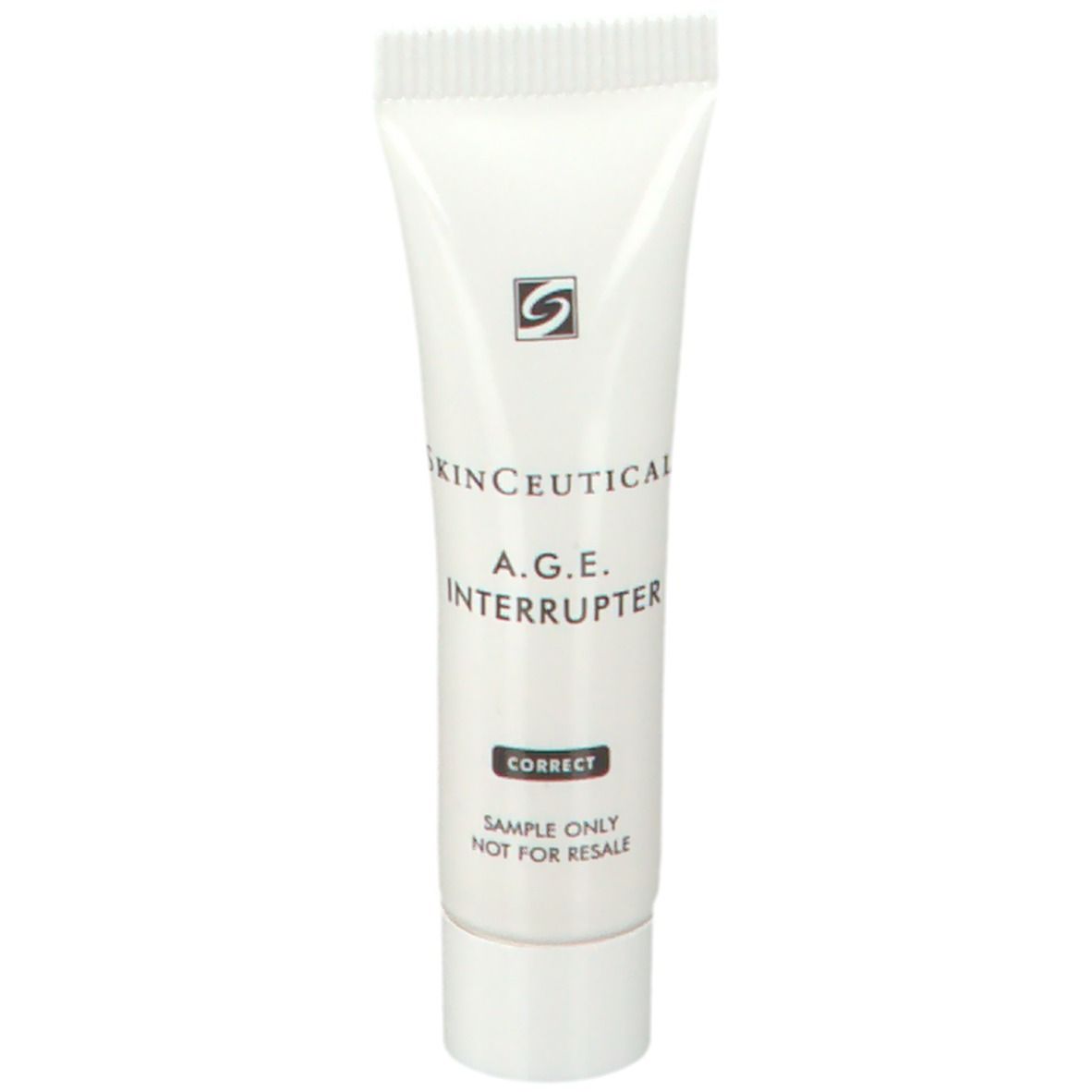 Tubo bianco con scritta Skinceuticals A.G.E. Interrupter. Sul tubo è scritto "Sample only, not for resale".