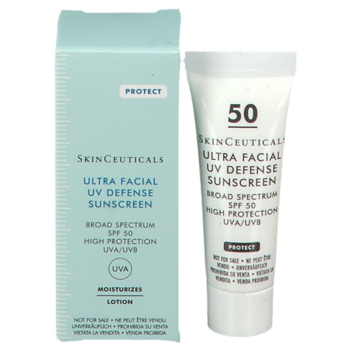 SkinCeuticals Ultra Facial UV Defense SPF 50 con confezione. Alta protezione UVA/UVB. Lozione.