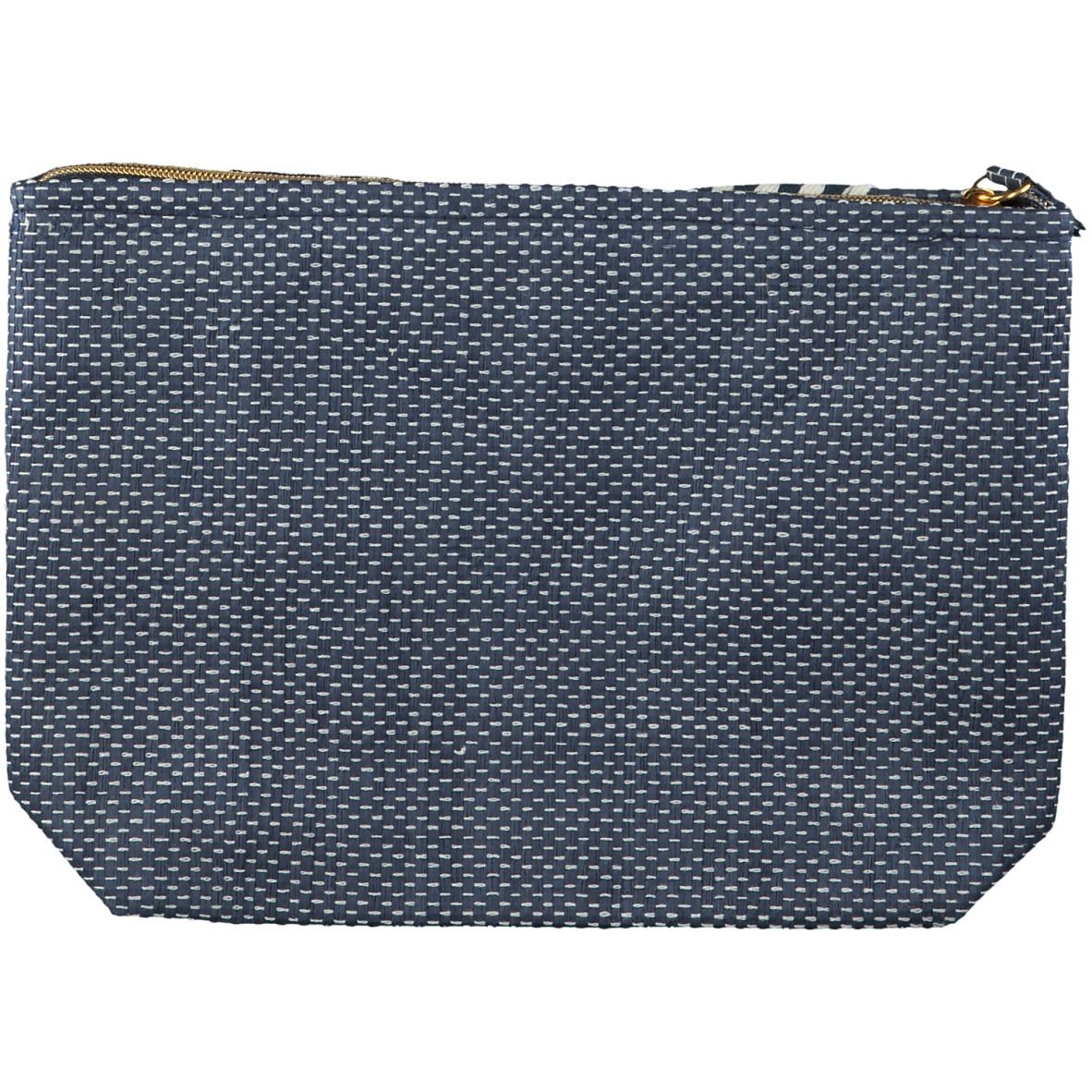 Pochette cosmetica blu scuro con cerniera. Tinta unita.