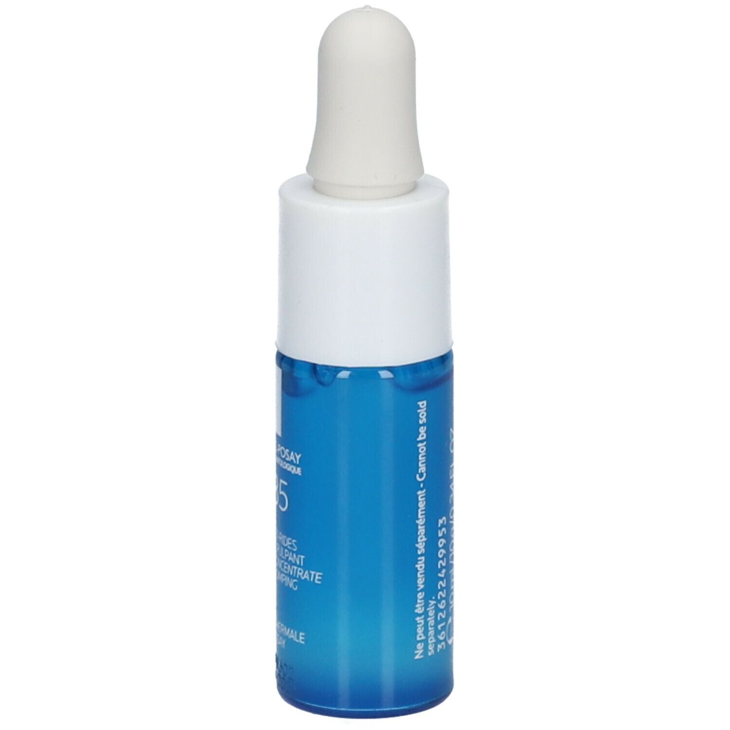 Flacone blu con tappo bianco. Scritta: Hyalu B5 Serum. Retro con testo. Marchio La Roche-Posay.