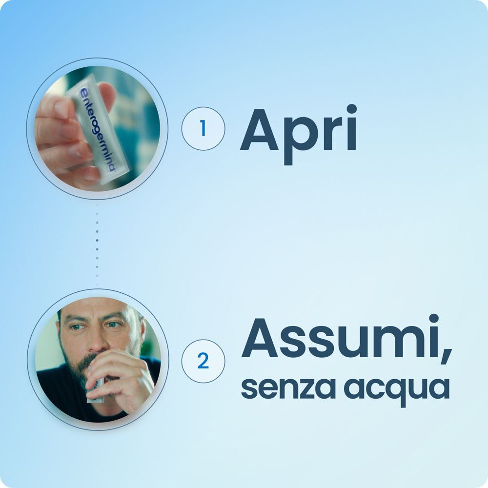 Istruzioni: 1. Aprire la bustina. 2. Assumere senza acqua.