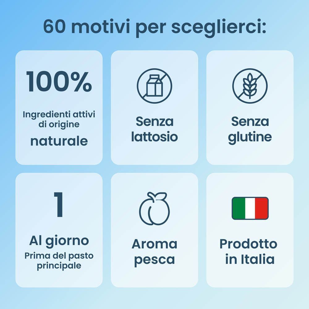 Enterogermina Gonfiore: ingredienti 100% naturali, senza lattosio e glutine, aroma pesca.