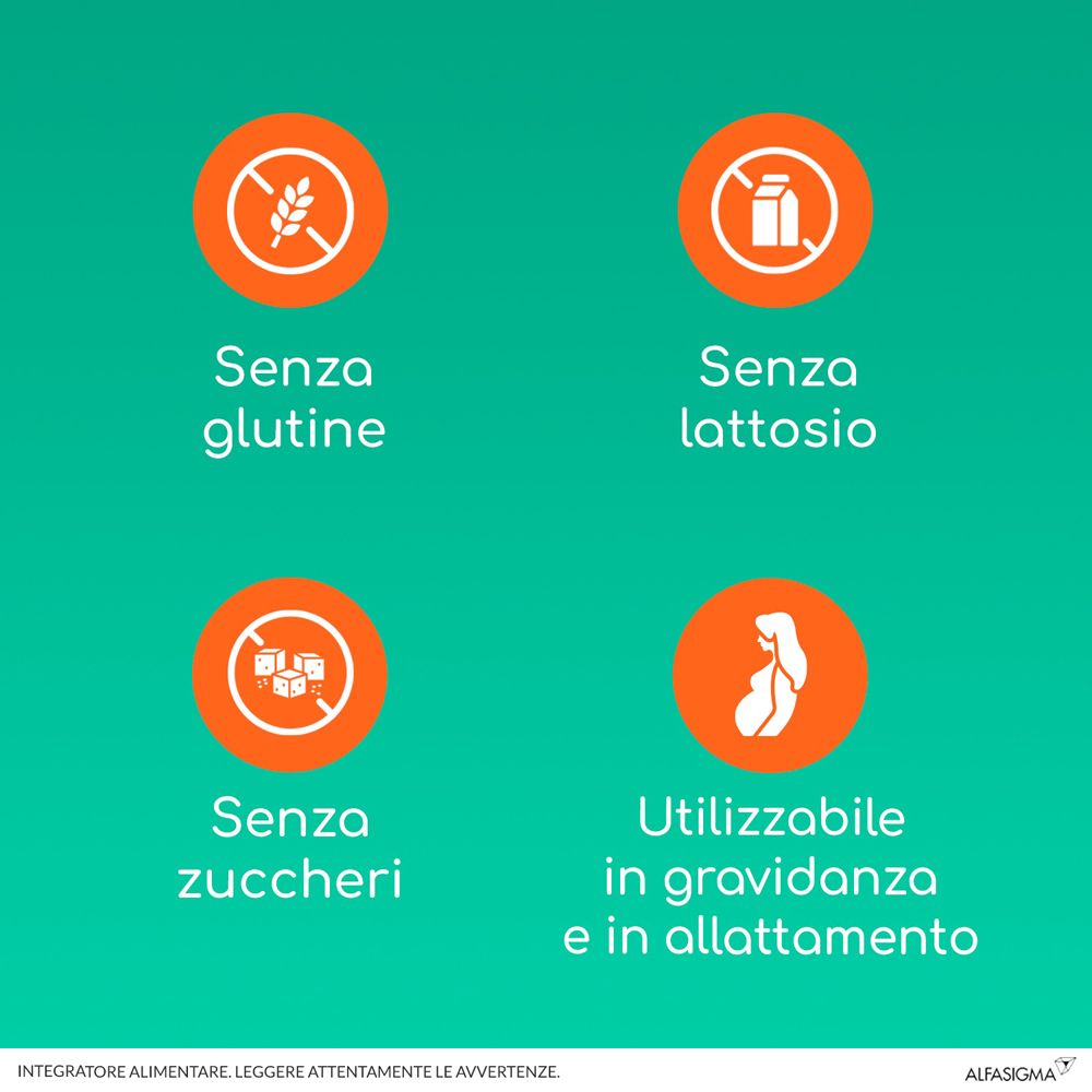 Tabella con ingredienti per dose giornaliera. Contiene Streptococcus thermophilus, Lactobacillus acidophilus, Bifidobacterium breve, Bifidobacterium animalis.