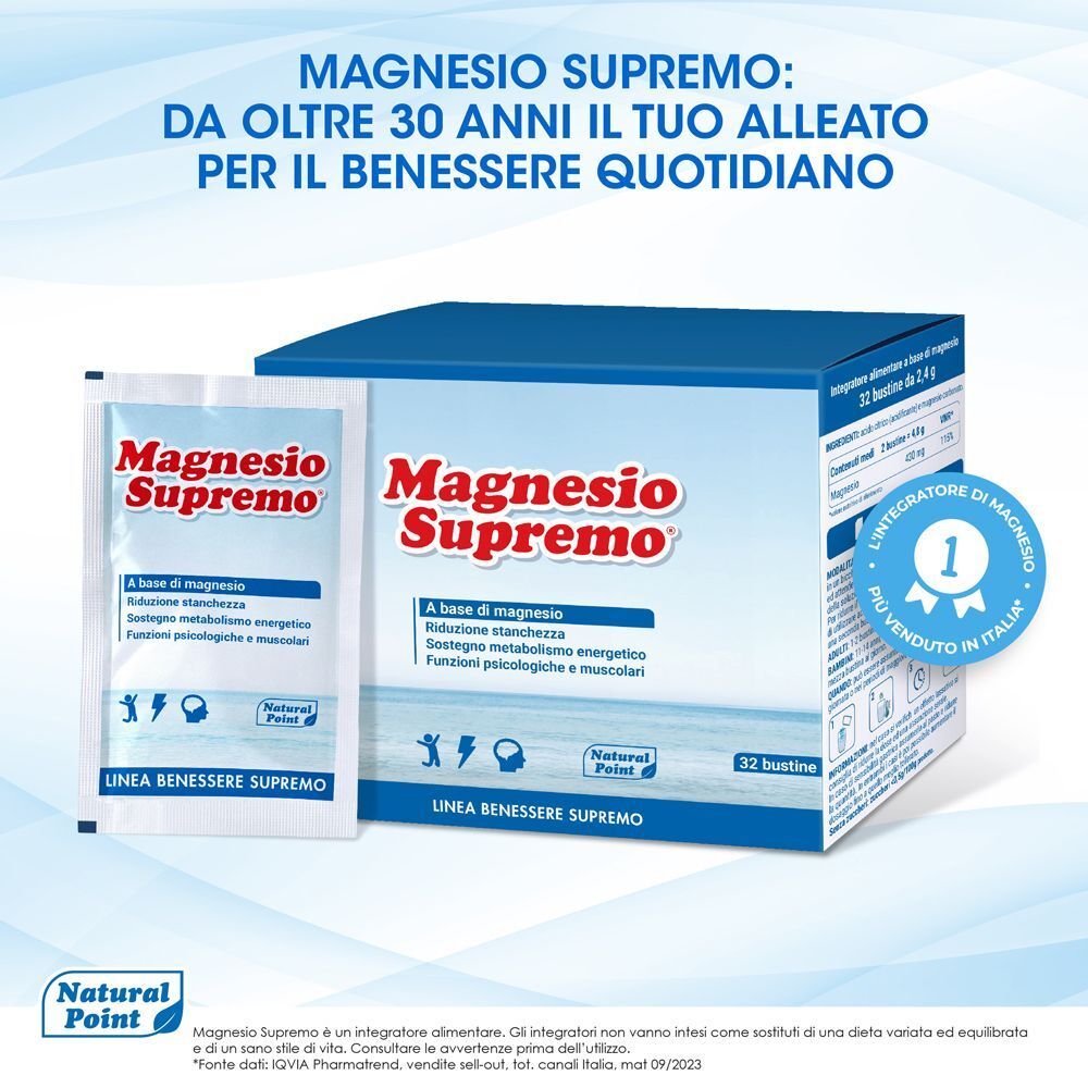 Confezione Magnesio Supremo® con sigillo 'Il più venduto in Italia'.