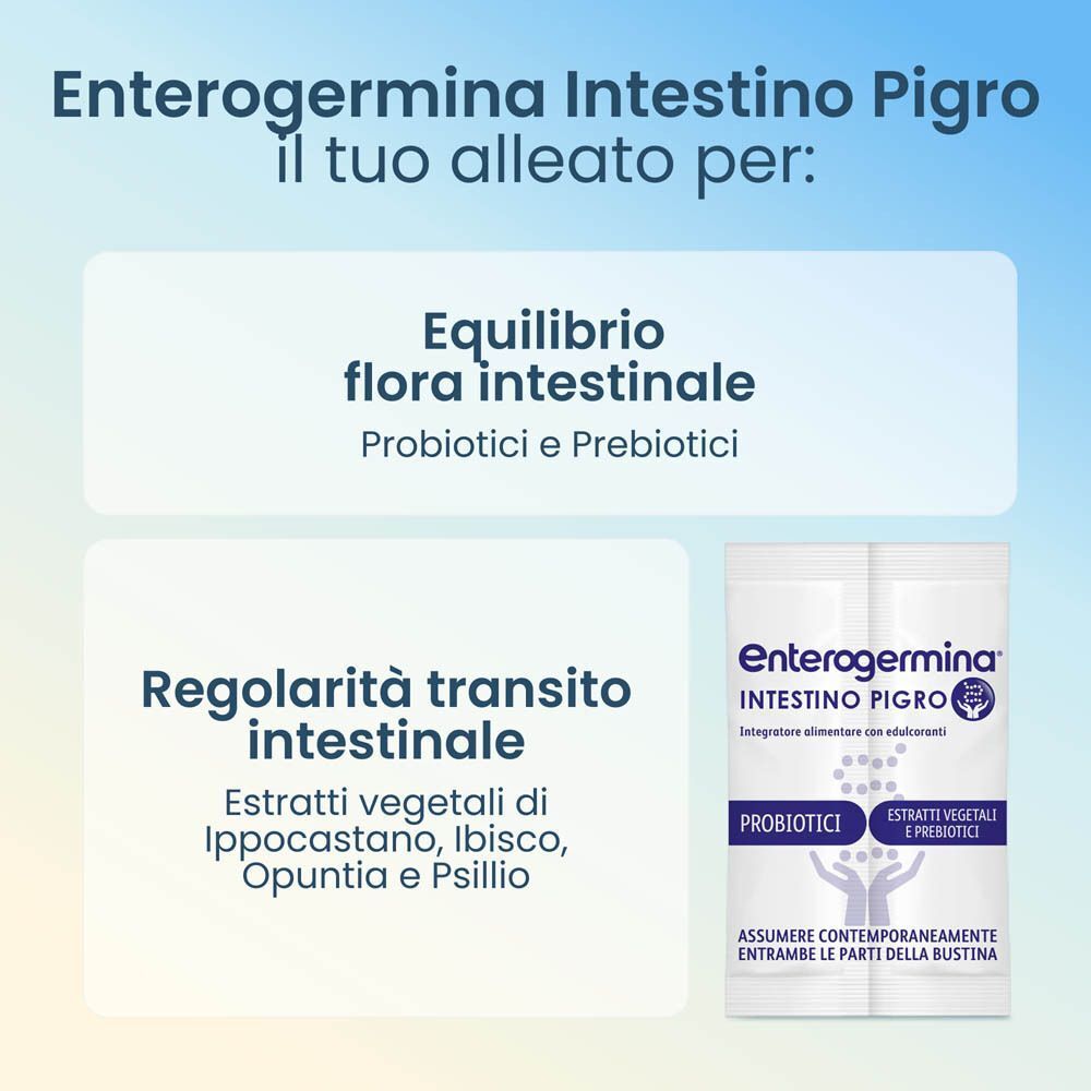 Enterogermina Intestino Pigro: Probiotici e prebiotici per flora intestinale e transito.