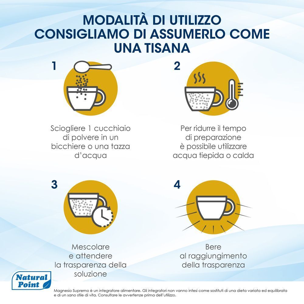 Istruzioni per preparare Magnesio Supremo Notte Relax come una tisana.