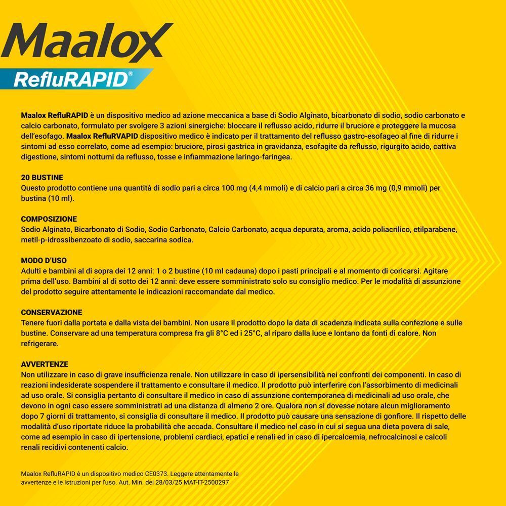 Maalox Reflurapid: Foglio illustrativo con composizione e modalità d'uso.