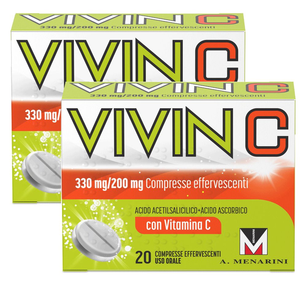 Vivin C contro primi sintomi influenzali e raffreddore 20 compresse effervescenti, con Vit C Set da 2