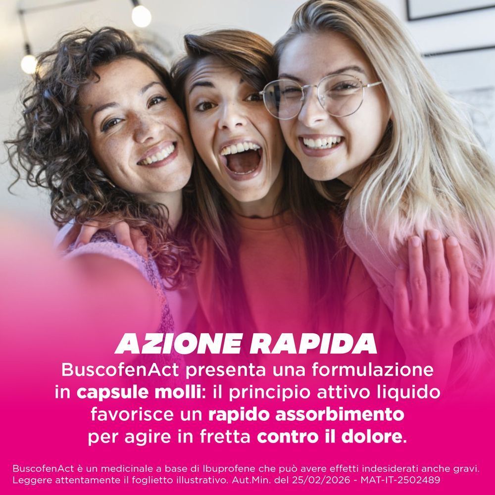 Capsule molli BuscofenAct a principio attivo liquido per un rapido assorbimento.