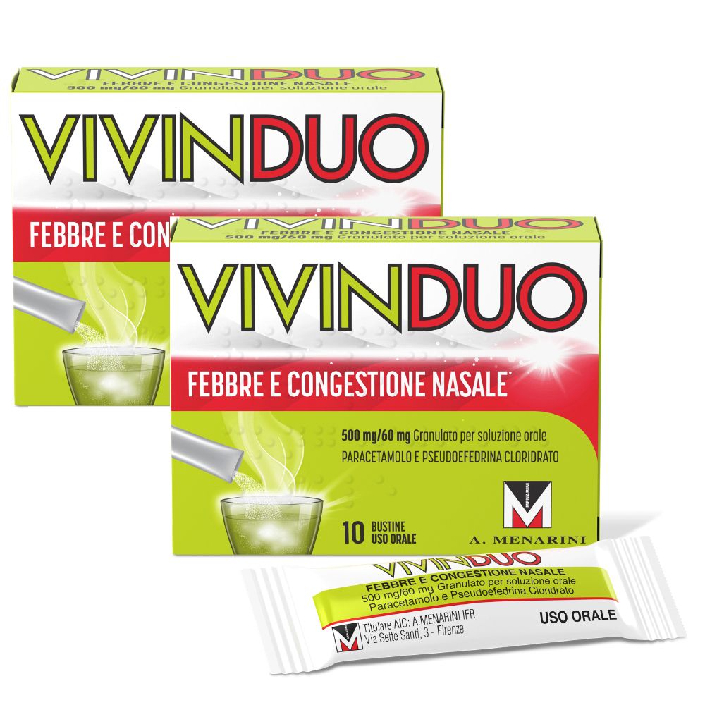 VivinDuo Febbre e Congestione Nasale, con Paracetamolo, 10 Bustine Set da 2