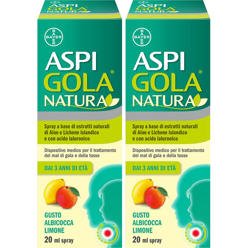 Aspi Gola Natura Mal di Gola e Tosse Spray Albicocca e Limone Set da 2