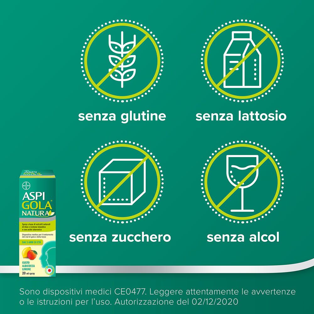 Aspi Gola Natura Mal di Gola e Tosse Spray Albicocca e Limone Set da 2
