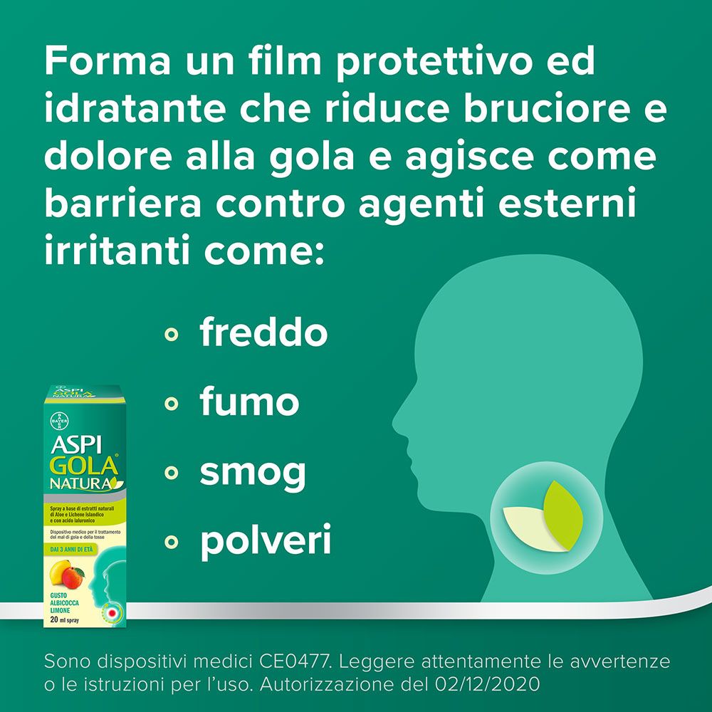 Aspi Gola Natura Mal di Gola e Tosse Spray Albicocca e Limone Set da 2