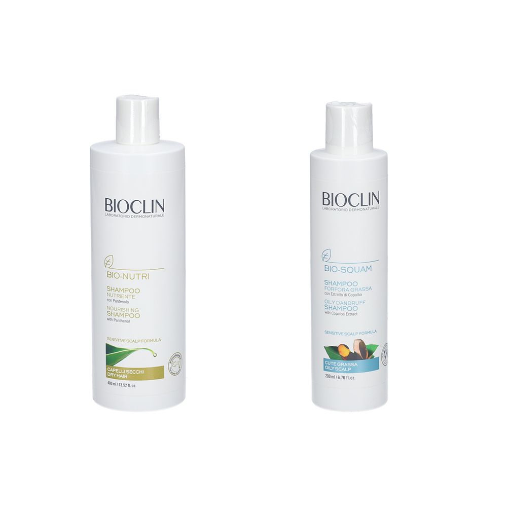 BIOCLIN Bio Nutri Shampoo Nutriente + Bio-Squam Shampoo Forfora Grassa +  Shampoo Bio-Volume Travel Size GRATIS