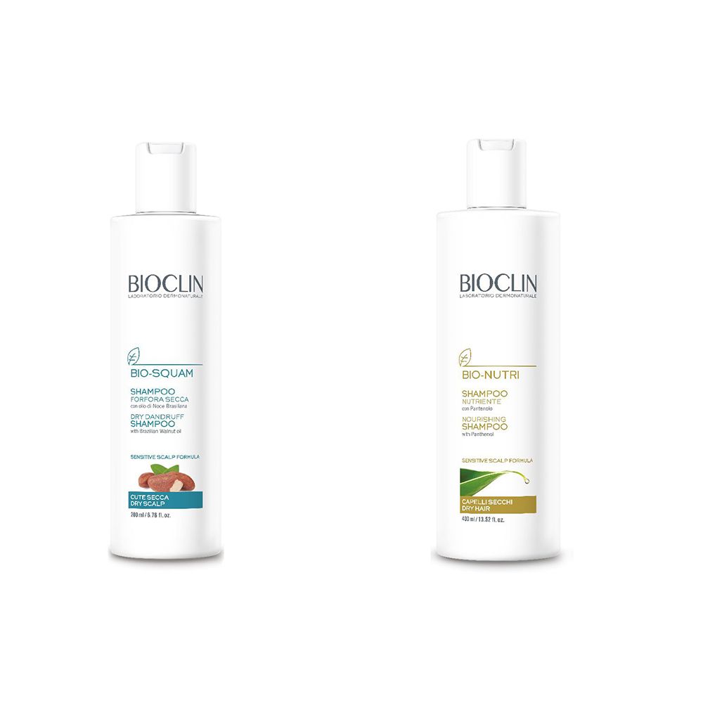 BIOCLIN Bio Nutri Shampoo Nutriente + Bio-Squam Shampoo Forfora Secca +  Shampoo Bio-Volume Travel Size GRATIS