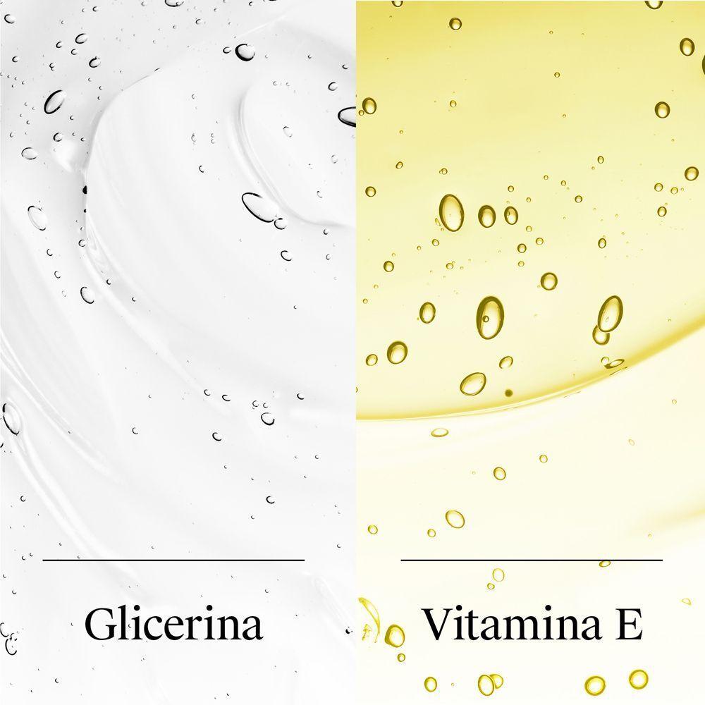 Confronto tra glicerina e vitamina E con bolle e testo.