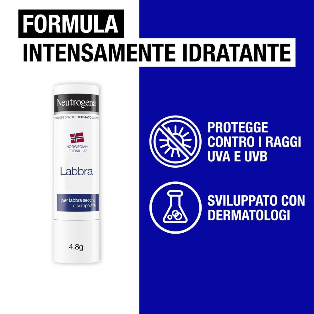 Stick balsamo labbra Neutrogena Formula Norvegese, intensamente idratante, protegge dai raggi UV.