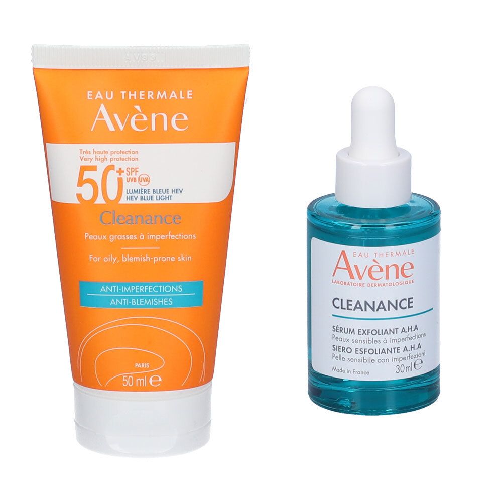 Avène Set Cleanance SPF 50+ Solare Viso + CLEANANCE Siero Esfoliante A.H.A