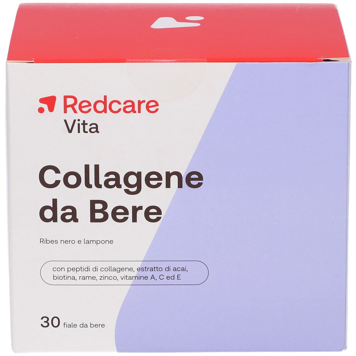 Fronte della confezione Redcare Vita Collagene da Bere. Nome del prodotto, marchio e ingredienti.