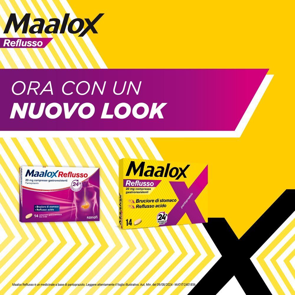 Confezione Maalox Reflusso con nuovo look e una confezione precedente.