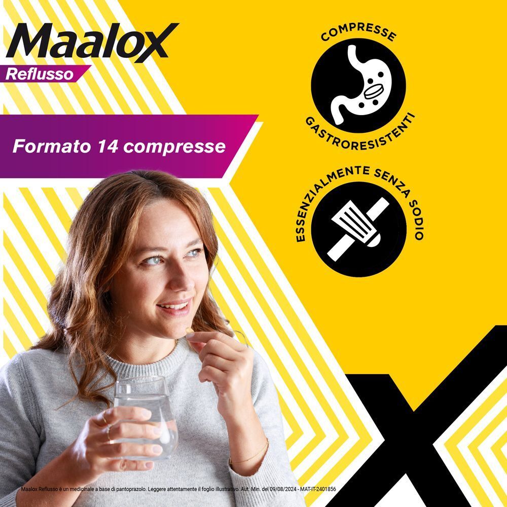 Maalox Reflusso formato 14 compresse gastroresistenti, senza sodio.