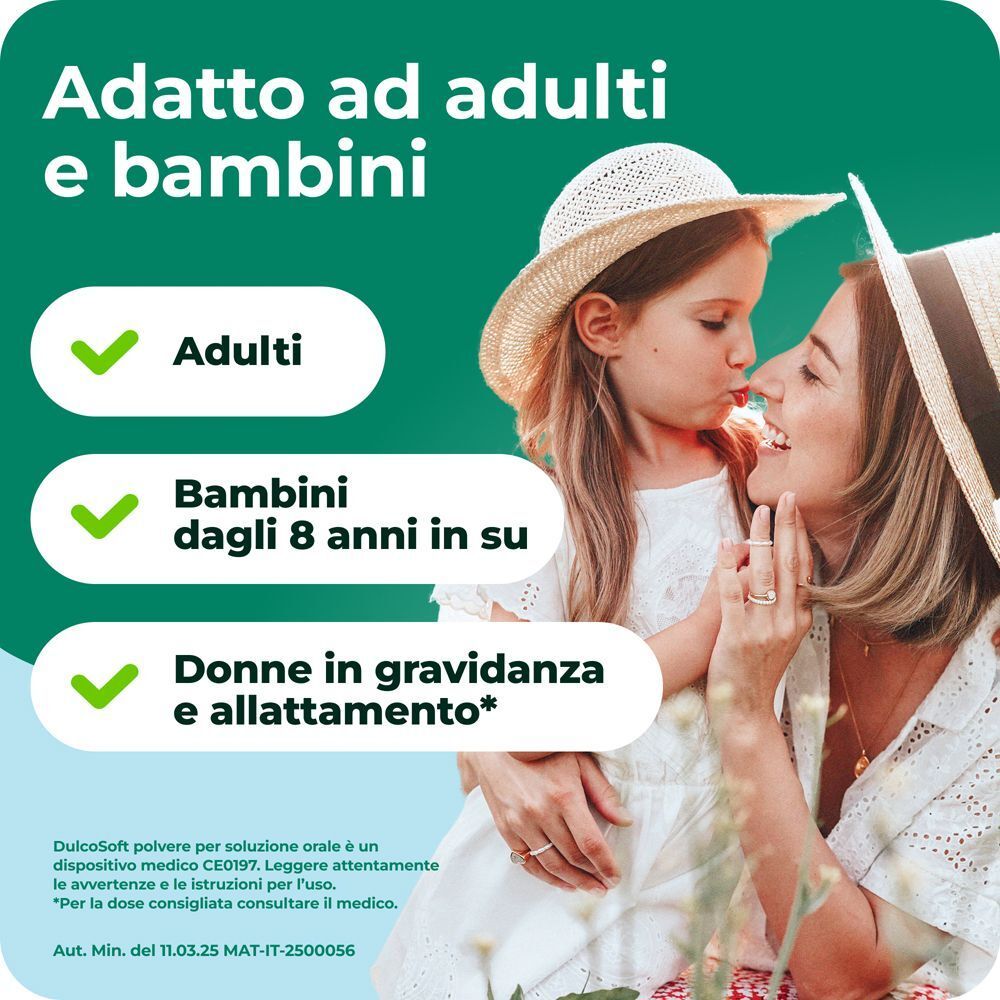 Dulcosoft è adatto ad adulti, bambini da 8 anni, donne in gravidanza e allattamento.