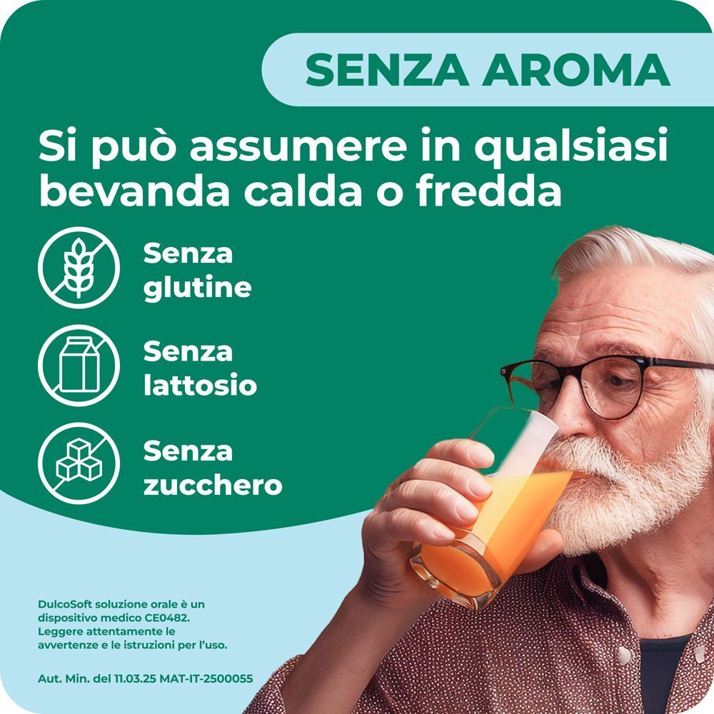 Dulcosoft: Senza aroma, assumibile con bevande calde o fredde. Senza glutine, lattosio, zucchero.