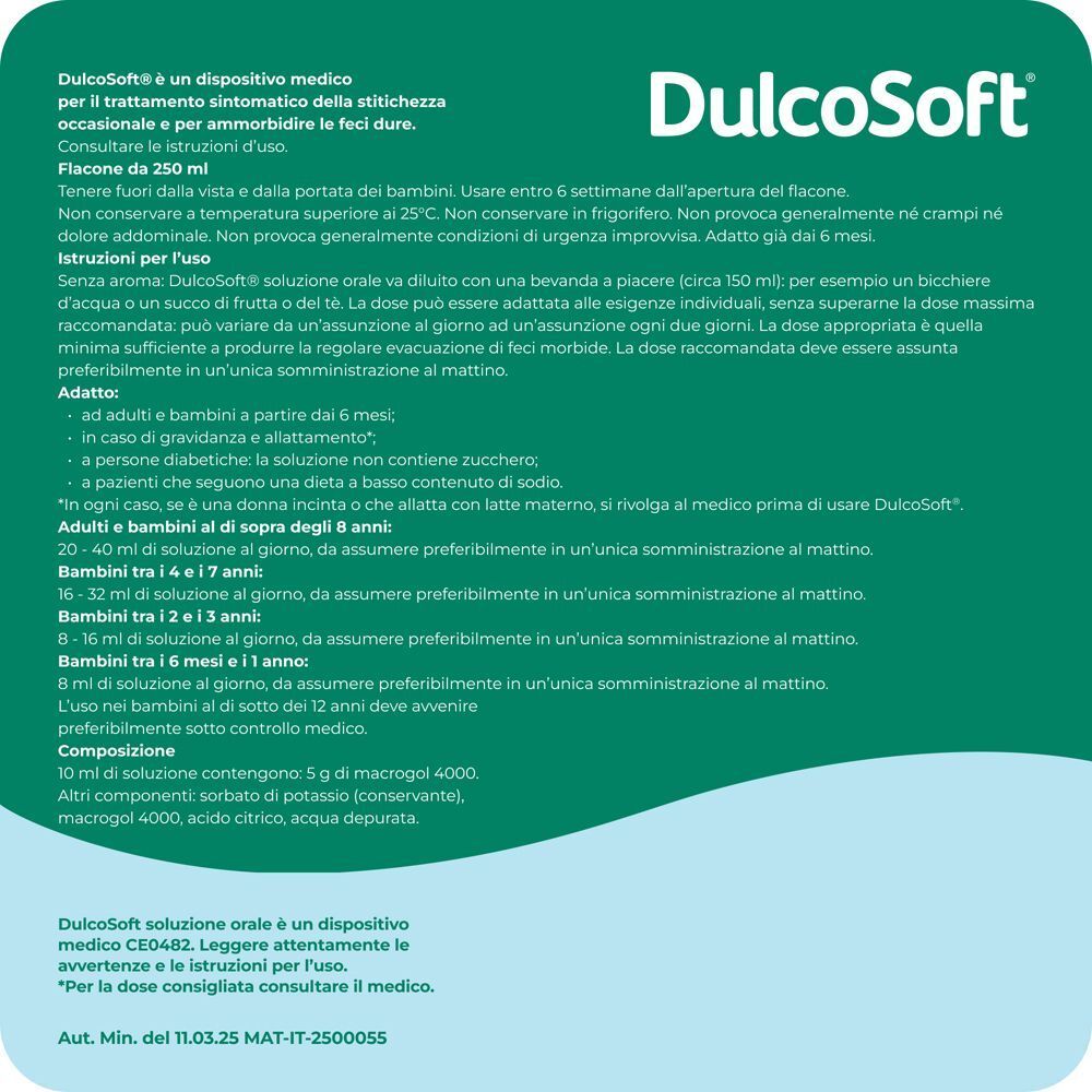 Dulcosoft: Dispositivo medico per la stitichezza. Flacone da 250 ml.