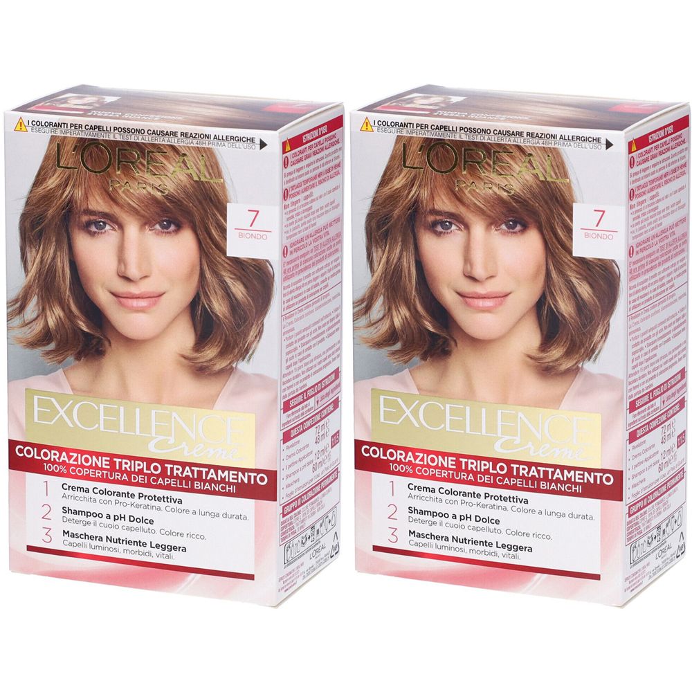 L'Oréal Paris Tinta Capelli Excellence Copre i Capelli Bianchi Lunga Durata 7 Biondo Set da 2