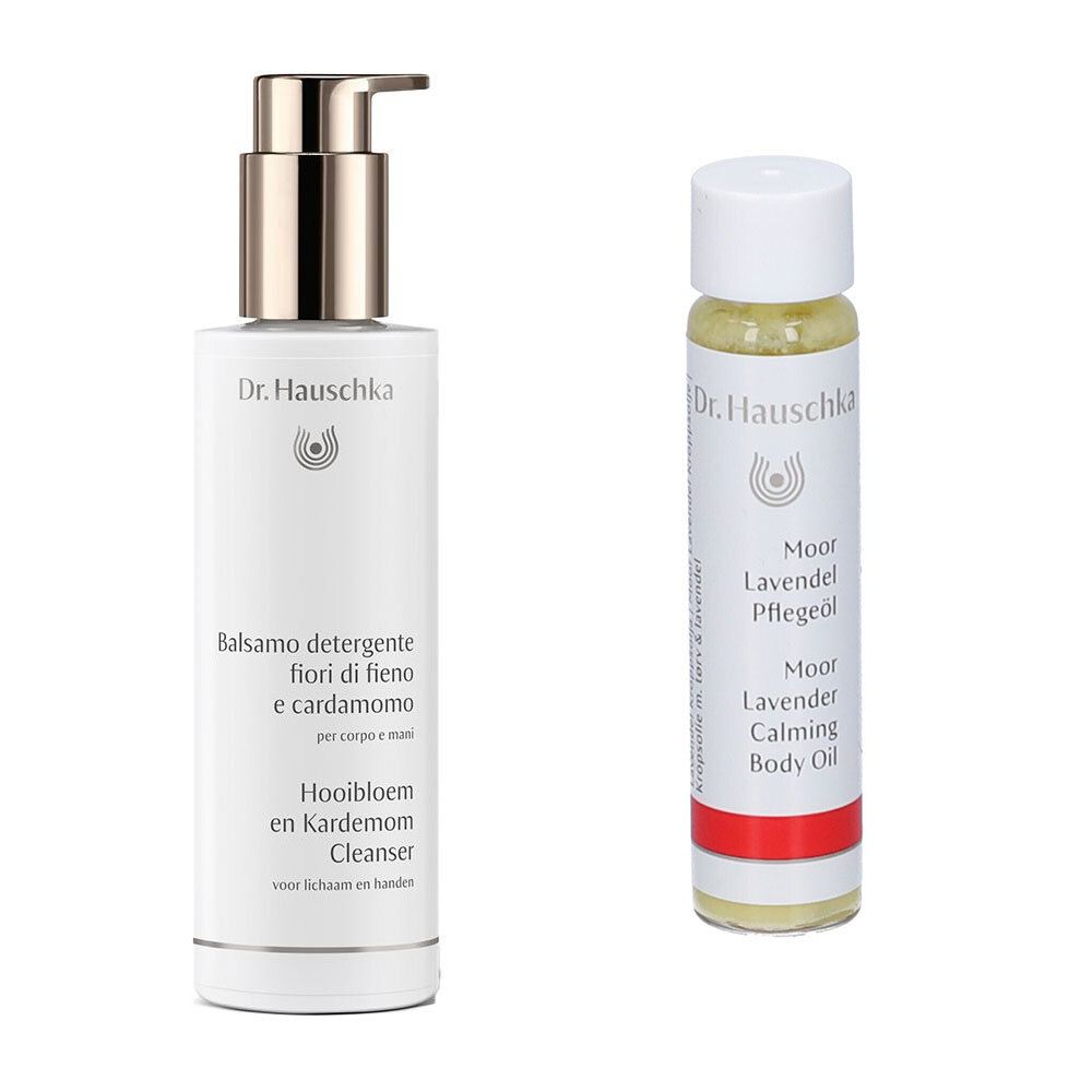 Dr. Hauschka Balsamo Detergente Fiori di Fieno e Cardamomo + Olio Trattante Torba Lavanda