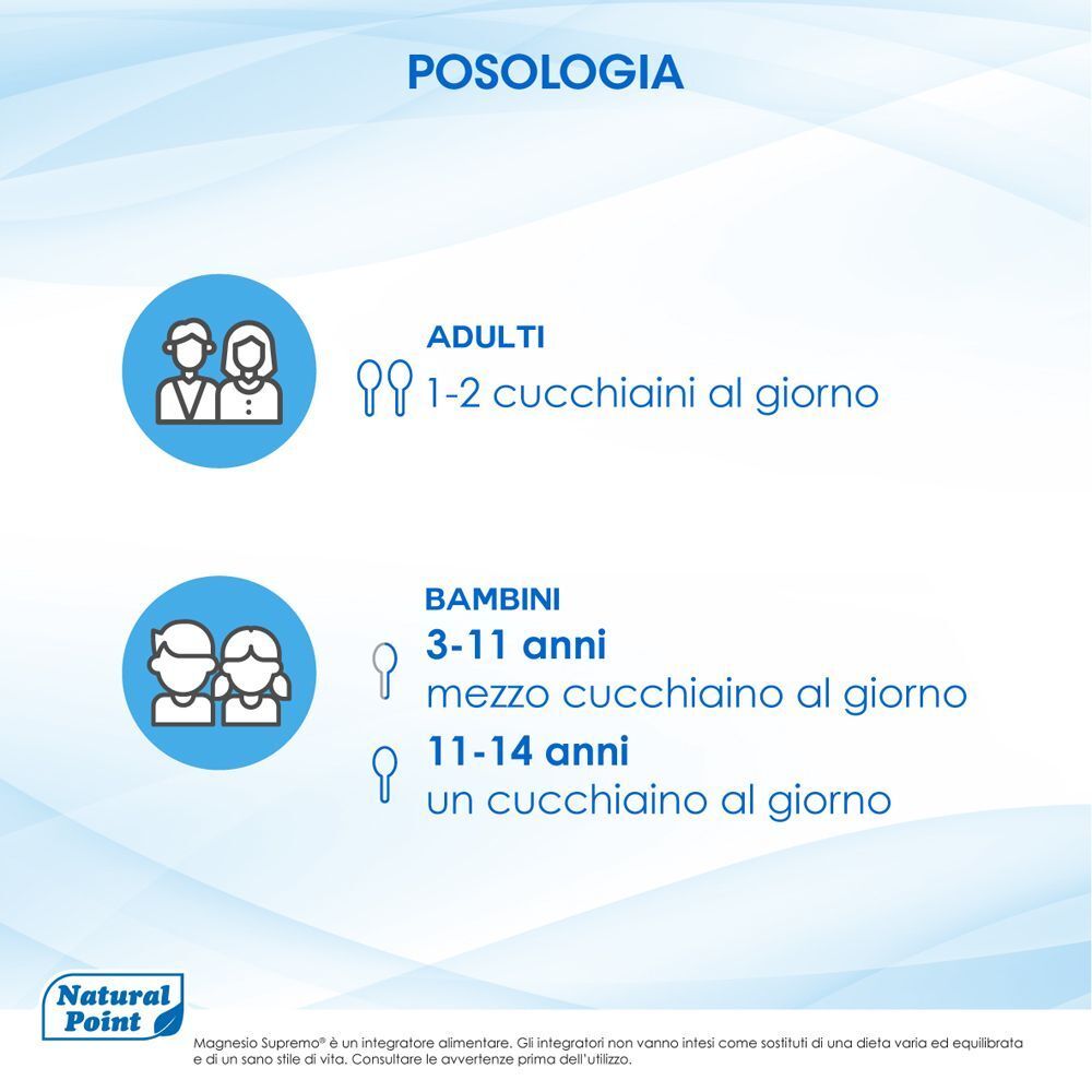 Istruzioni sul dosaggio per adulti e bambini per Magnesio Supremo®.