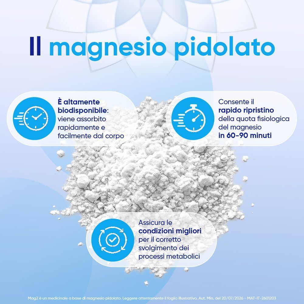 Mag 2 Magnesio Pidolato per Stanchezza e Debolezza Muscolare, 20 compresse effervescenti