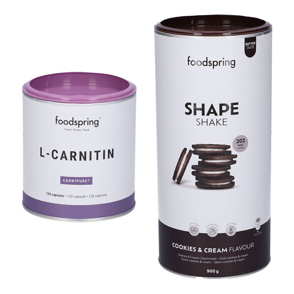 Foodspring® Set L-Carnitina Capsule + Shape Shake Biscotti E Crema