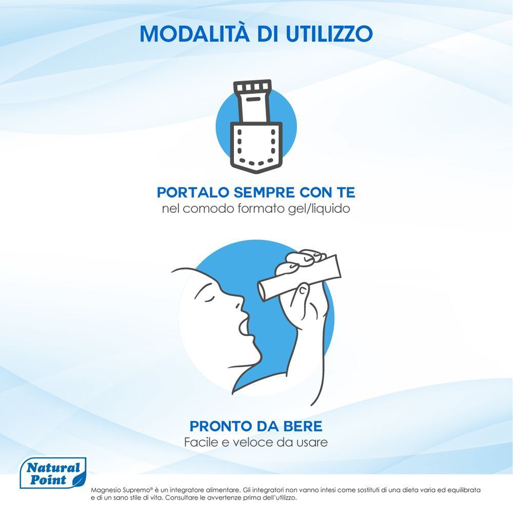 Modalità di utilizzo Magnesio Supremo Stick: portalo sempre con te e bevi.