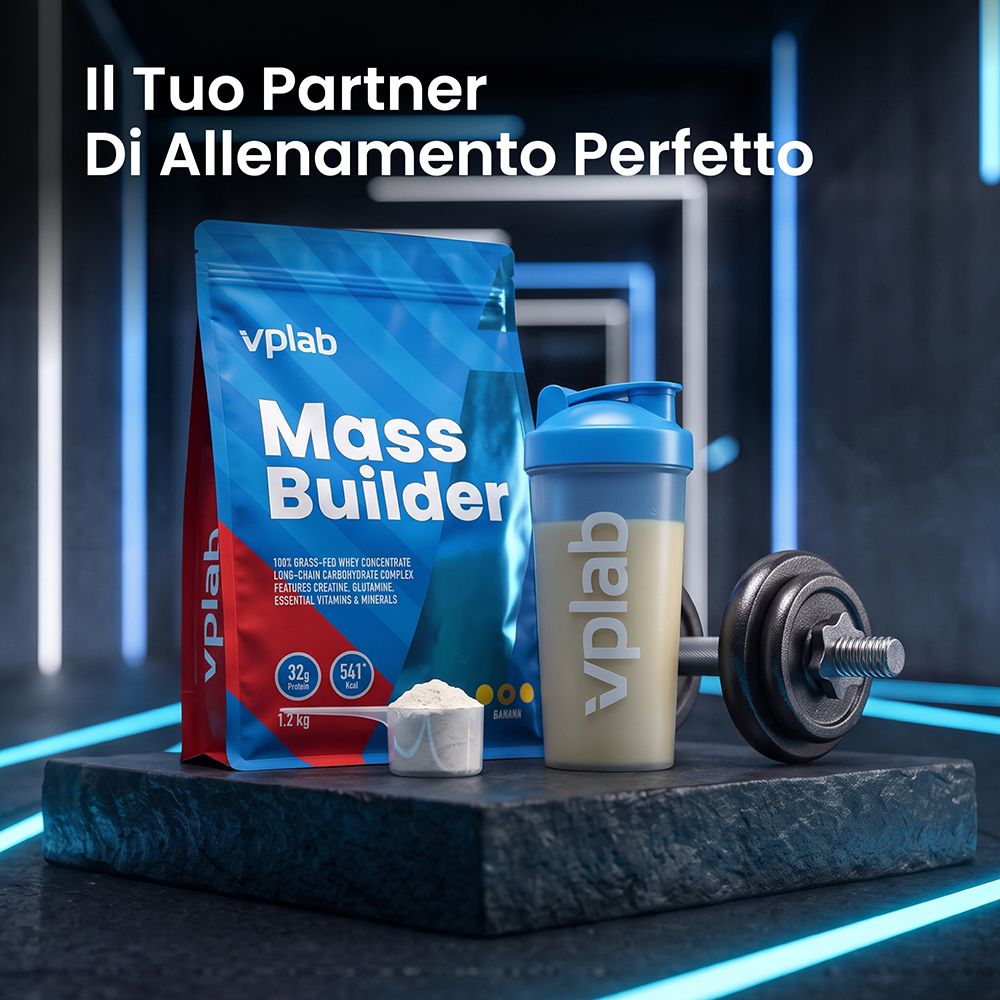 Vplab Mass Builder Proteine in polvere, busta da 1.2 kg, gusto cioccolato.