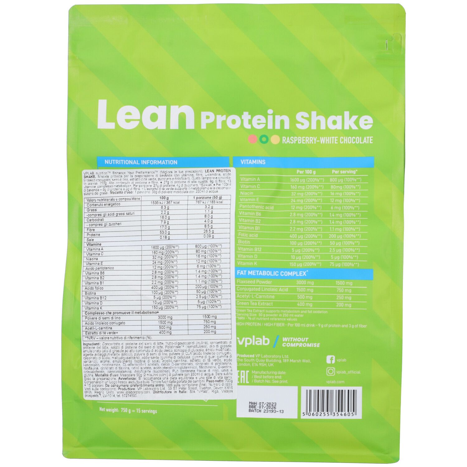 VPLAB Lean Fitness Shake Raspberry-White Chocolate