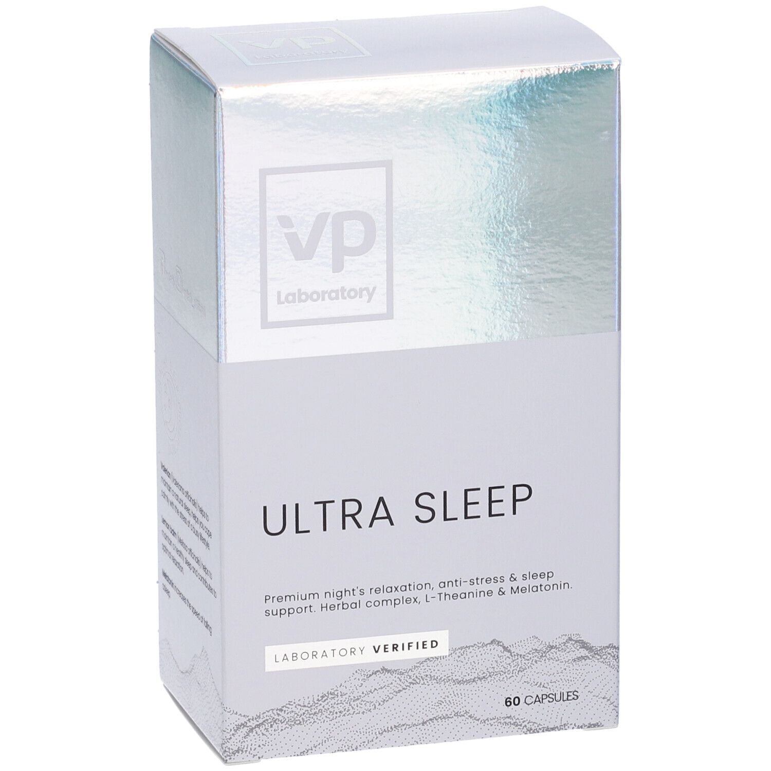 Scatola "Ultra Sleep". Marchio "VP Laboratory". 60 capsule. Verificato in laboratorio.