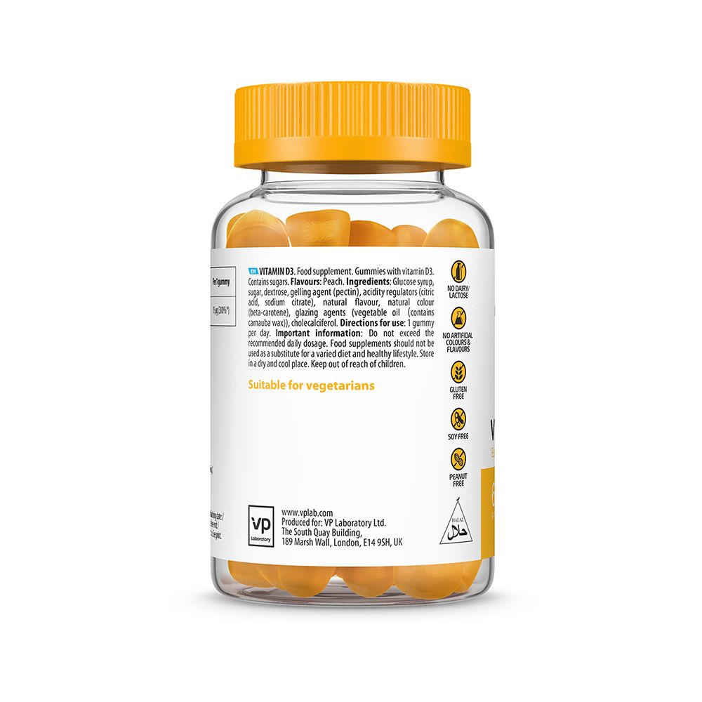 Retro del flacone. Contiene informazioni sugli ingredienti, i valori nutrizionali e le certificazioni. Adatto ai vegetariani.