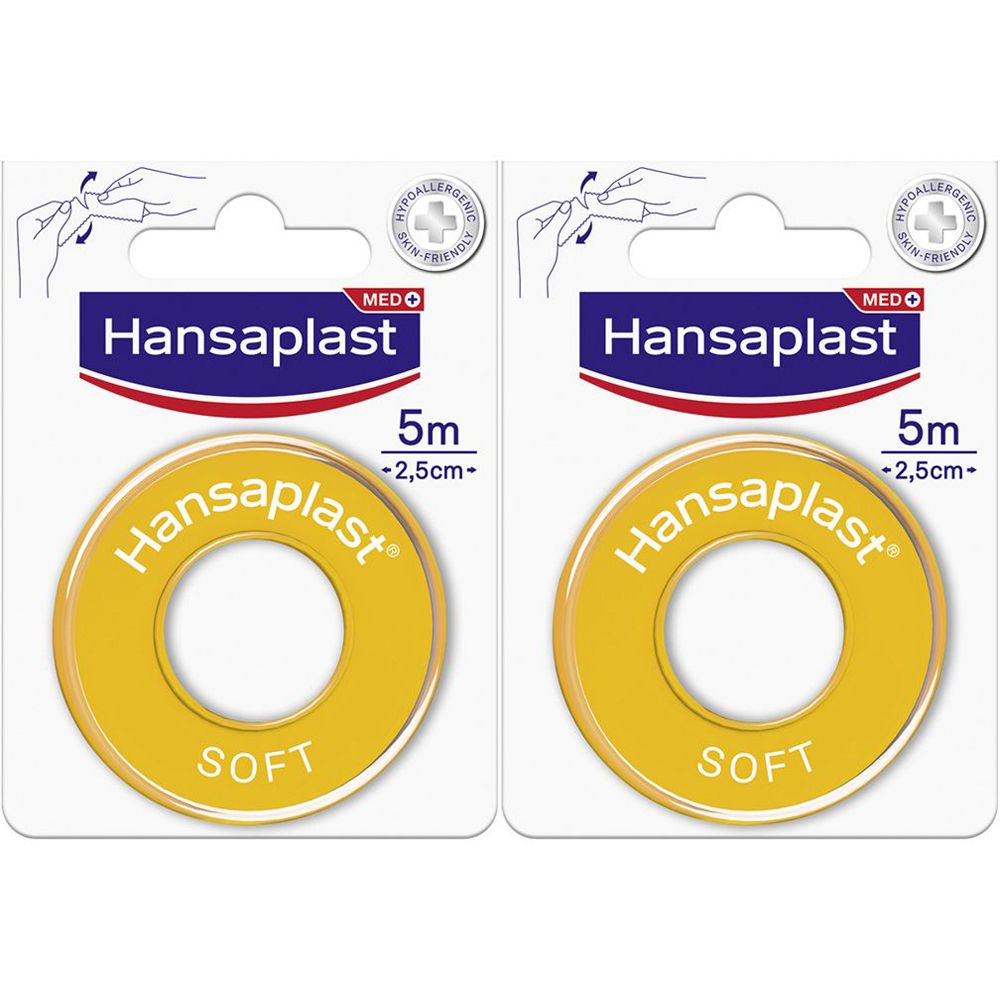 Hansaplast Soft Cerotto Rocchetto, Cerotto rotolo morbido per il fissaggio di bende, 5 m x 2.5 cm - risparmia il 10% con il codice: NI10 Set da 2