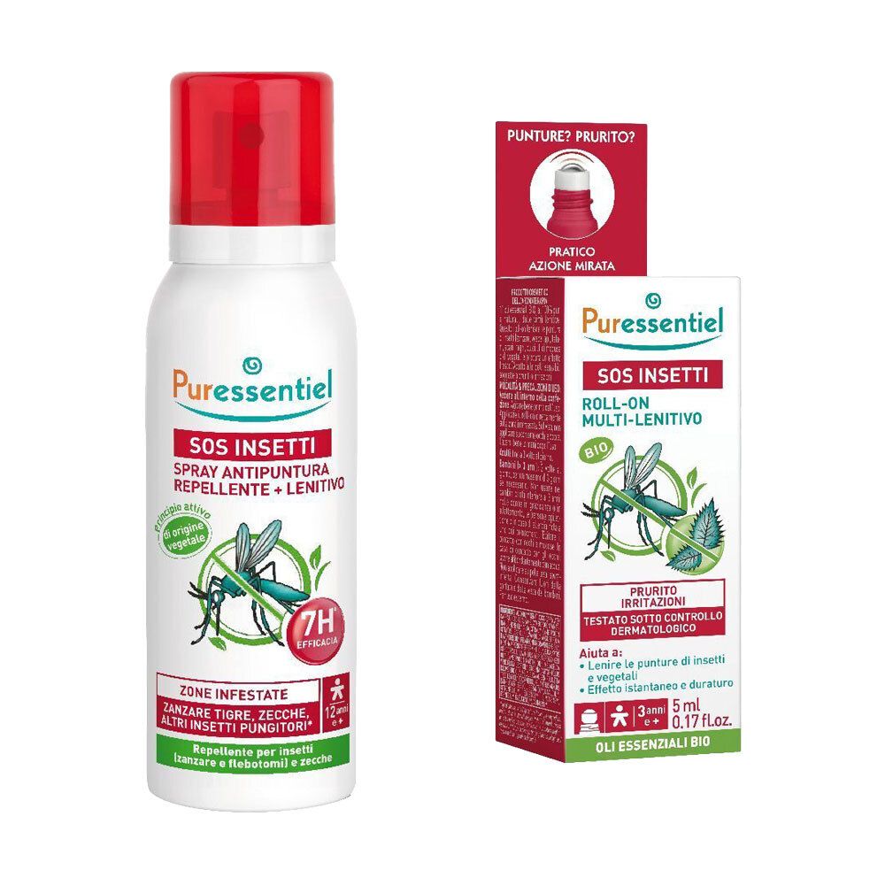 Puressentiel SOS Insetti Spray Antipuntura Repellente e Lenitivo + S.O.S. Insetti Roller Multi-Lenitivo BIO