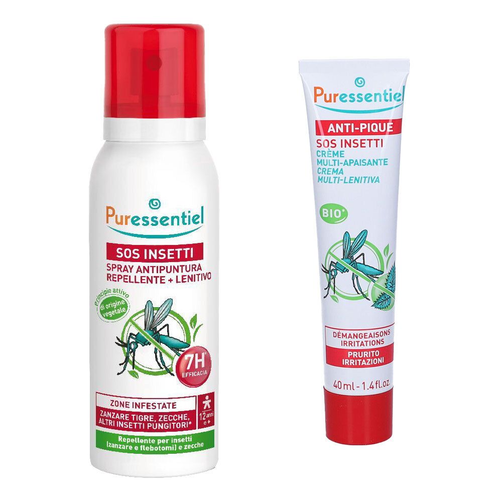 Puressentiel SOS Insetti Spray Antipuntura Repellente e Lenitivo + Crema Multi Lenitiva Insetti Bio