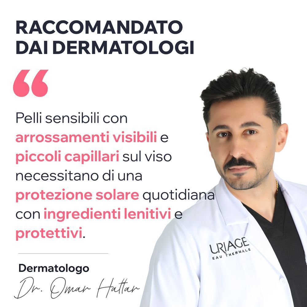 Il dermatologo Dr. Omar Hattar raccomanda la protezione solare per pelli sensibili con rossori e capillari visibili.