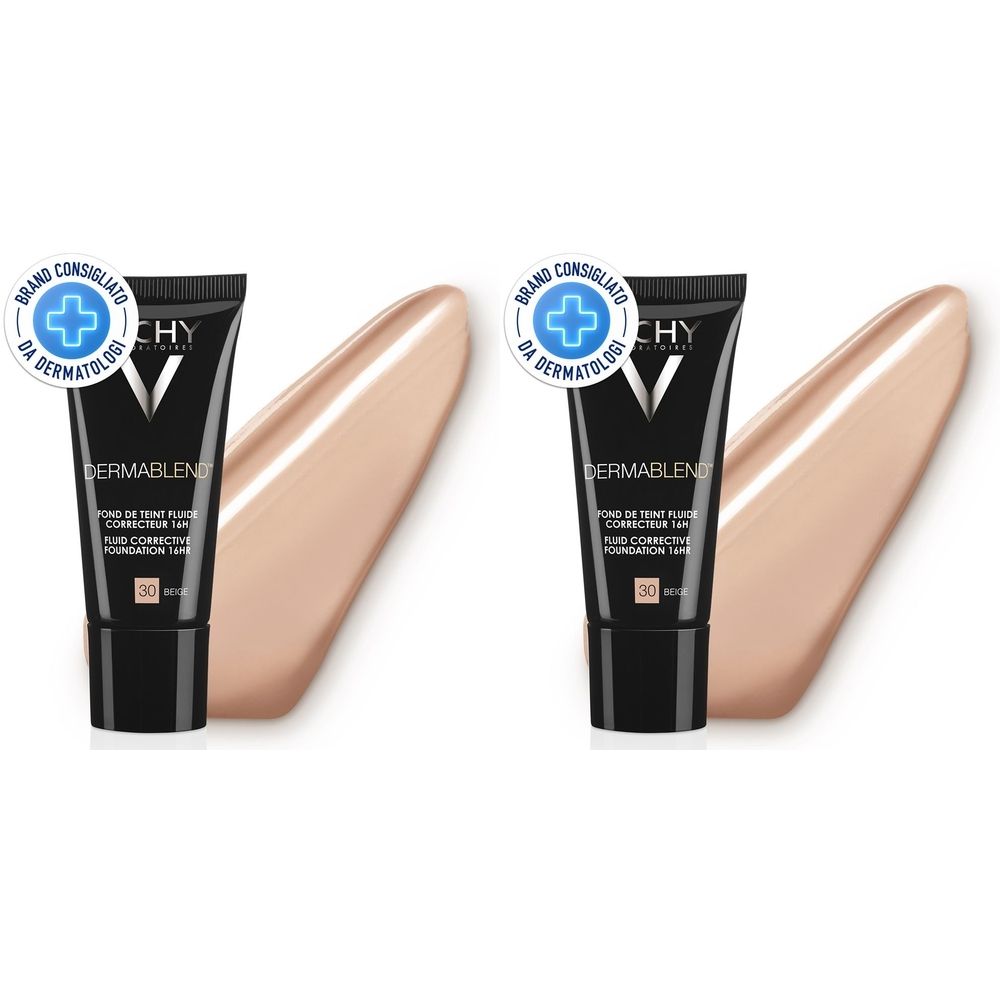 Vichy Dermablend Fondotinta Correttore Fluido 16h tonalità 30 Beige 30 ml Set da 2