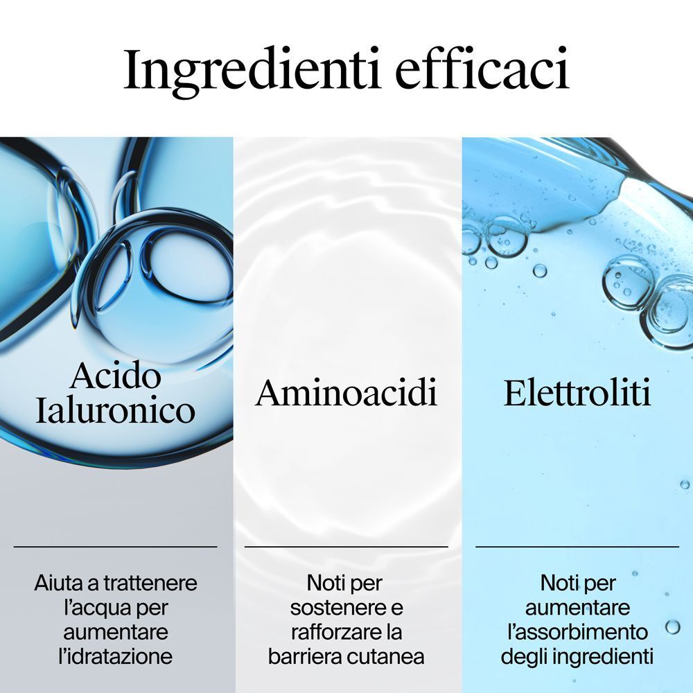 Ingredienti efficaci: acido ialuronico, aminoacidi, elettroliti.